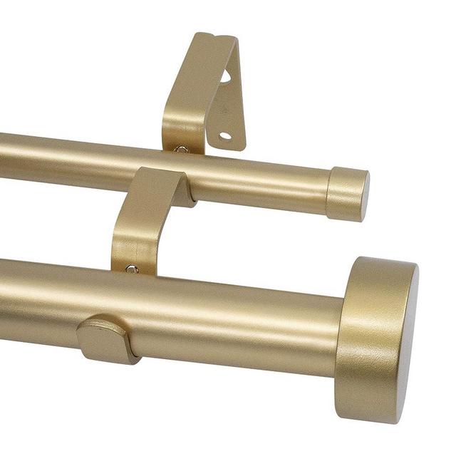 Meriville 1-Inch Diameter Double Window Treatment Curtain Rod, Vico End Cap Finial (48"-84", Royal Gold with Gold Finial)