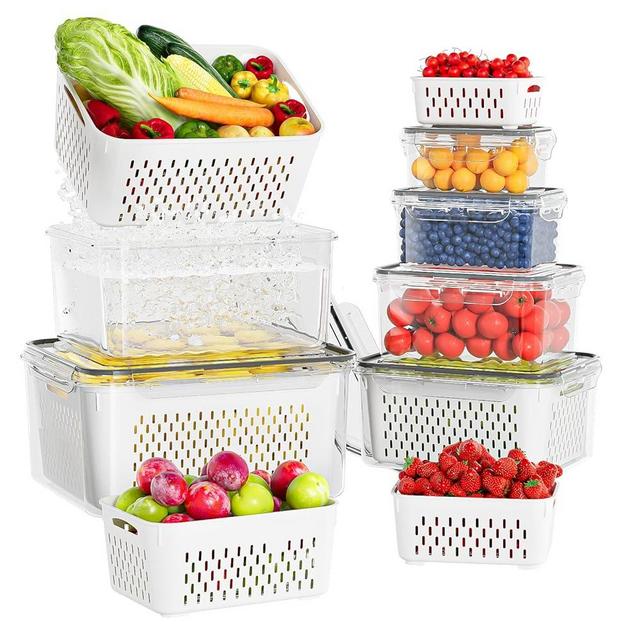 KEMETHY 6 Pack Fruit Storage Containers For Fridge With Removable Colanders, Airtight Storage Container, BPA-Free, Dishwasher & Microwave Safe, Keep Berry Fruit Vegetable Food Meat Fresh Longer