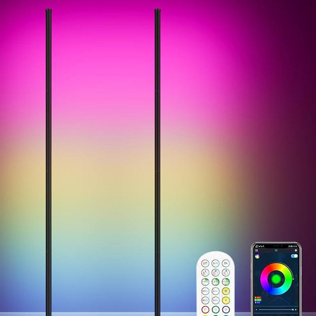 YIKBIK 2PCS RGB Corner Floor Lamp, 65" Color Changing LED Floor Lamp Music Sync Bluetooth APP Remote Control 16 Million DIY Colors, Light Timing, Mood Ambient Lighting Standing Lamp