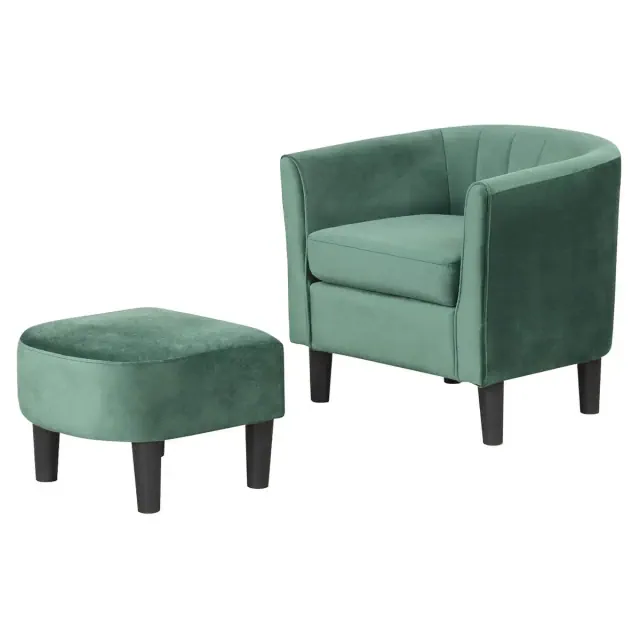 Costway Barrel Chair with Ottoman Footrest Curved Backrest Armrests Removable Seat Cushion Green