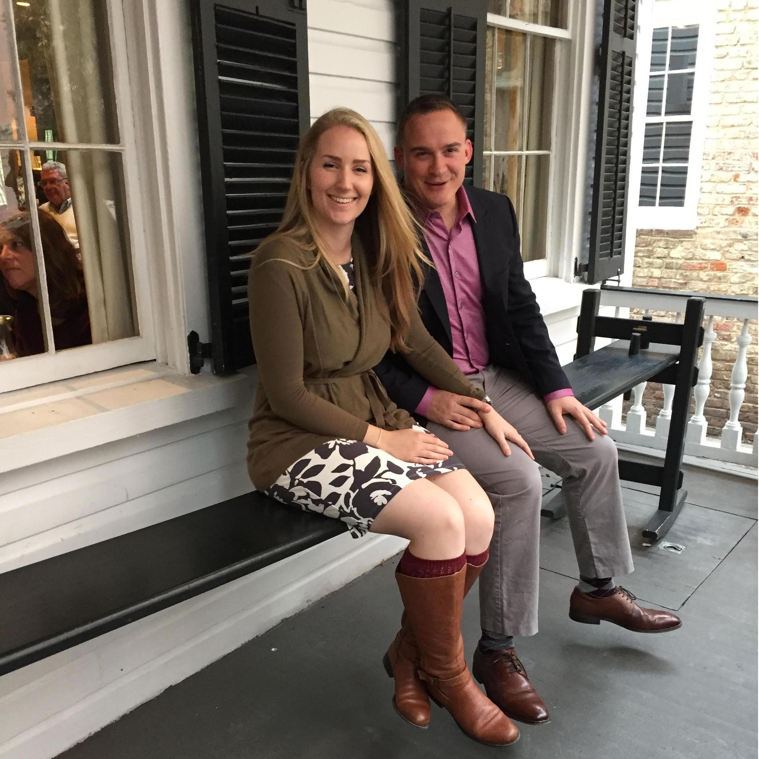 On the joggling board at Poogan's Porch in Charleston!