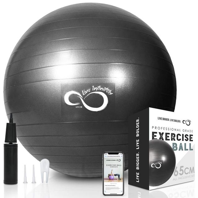 Live Infinitely Exercise Ball (55cm-95cm) Extra Thick Professional Grade Balance Stability Ball- Anti Burst Tested Supports 2200lbs- Includes Hand Pump Workout Guide Access