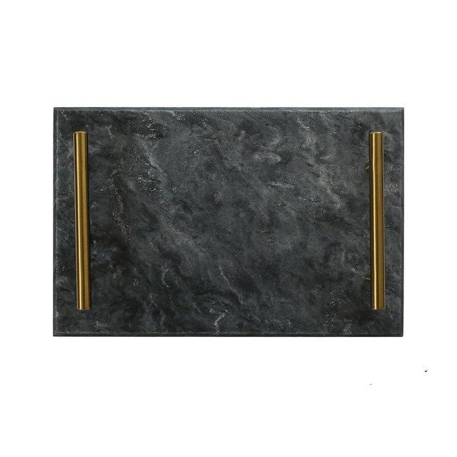 Creative Gifts Rectangle Block 12 Inch Black Marble and Gold Handles Charcuterie Platter Chopping Cutting Board Serving Tray