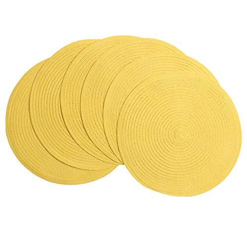 SHACOS Round Braided Placemats Set of 6 Place Mats for Dining Tables Washable (Yellow, 6)