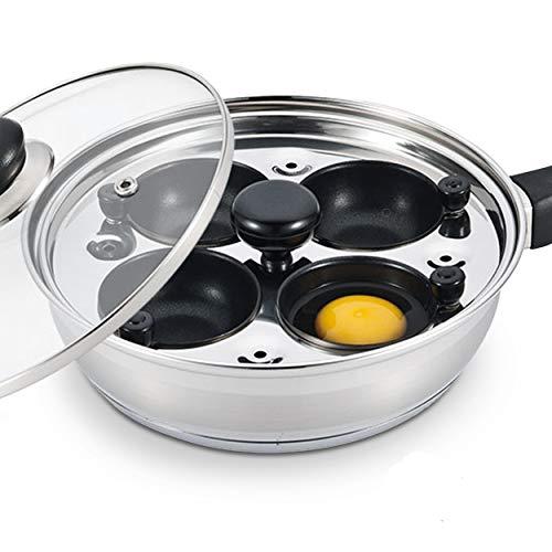 Eggssentials Poached Egg Maker - Nonstick 4 Egg Poaching Cups - Stainless Steel Egg Poacher Pan FDA Certified Food Grade Safe PFOA Free with Bonus Spatula