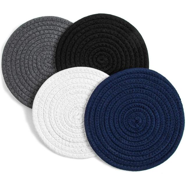 Juvale 4 Pack Cotton Trivet Potholder Set, 4 Colors Round Coasters