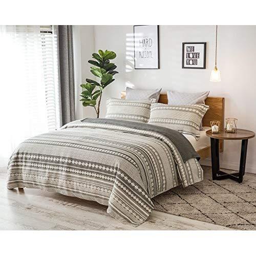 PHF Cotton Boho Yarn Dyed Jacquard Duvet Cover Set Texture Stripe Geometric Pattern Queen Size 3 Pieces Home Decorations for Winter Black Ivory
