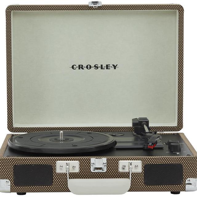 Crosley CR8005F-TW Cruiser Plus Vintage 3-Speed Bluetooth in/Out Suitcase Vinyl Record Player Turntable, Tweed