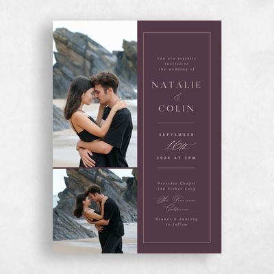 Dark Plum, Purple Wedding Invitation - Sarnai Multiphoto