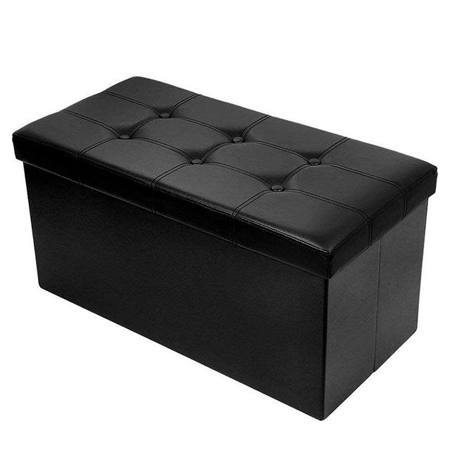 BRIAN & DANY 30" Faux Leather Folding Storage Ottoman Bench,Storage Chest, Perfect Toy and Shoe Chest, Foot Rest,Coffee Table,Folding Bench Chest with Cover (Black)