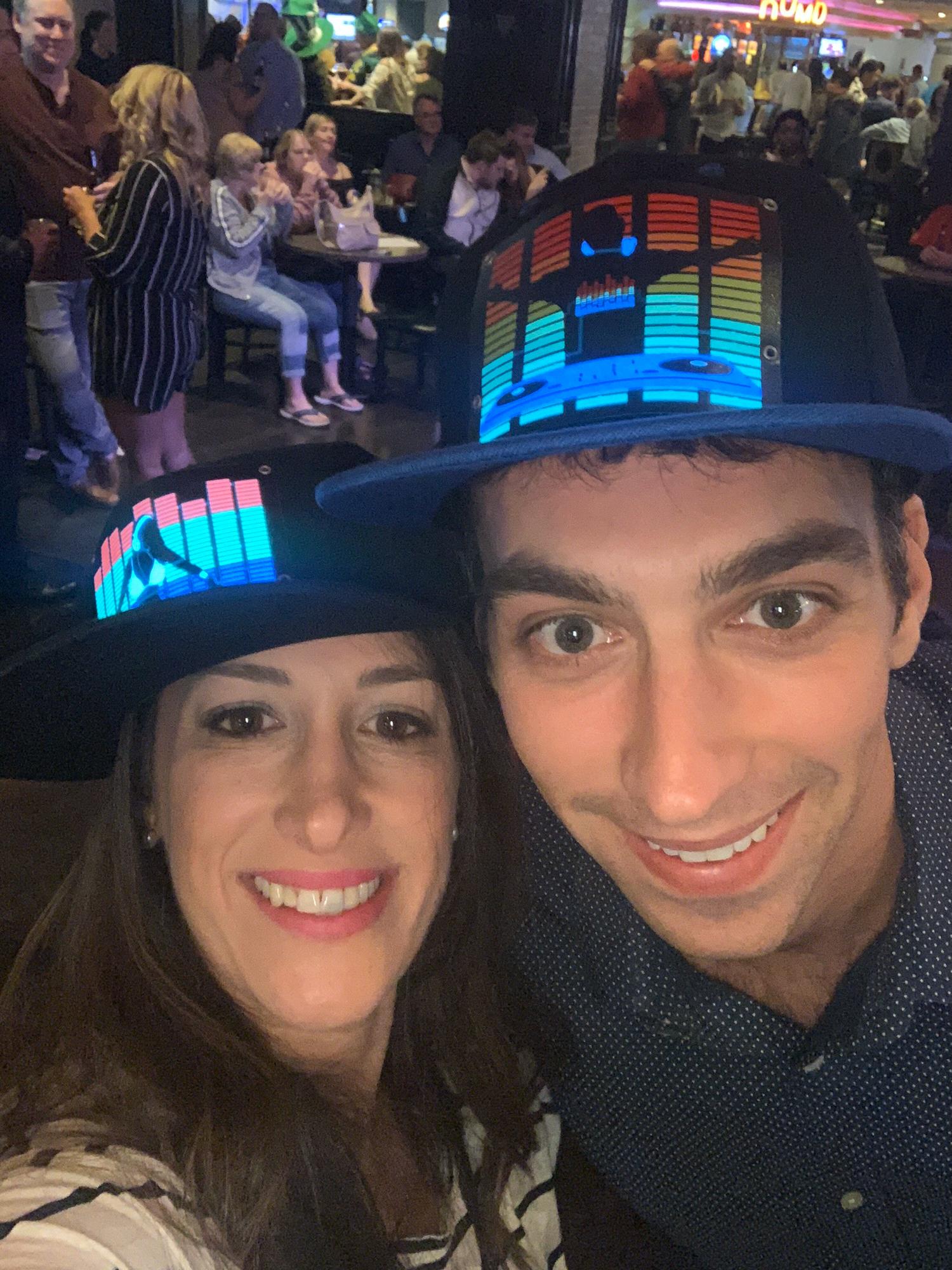 I forced Dave to buy these hats in Vegas.  These light up to the beat of the music.  They are terrible.  I love them.