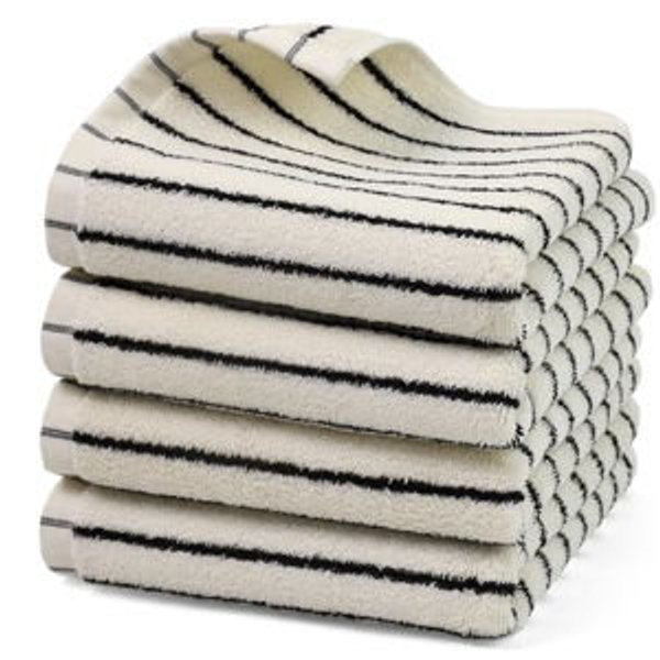 (BLACK) Jacquotha Hand Towels 4 Pack, Cotton Face Towels for Bathroom & Spa Days, Decorative Black Stripes for Kitchen Decor, 14” x 29”