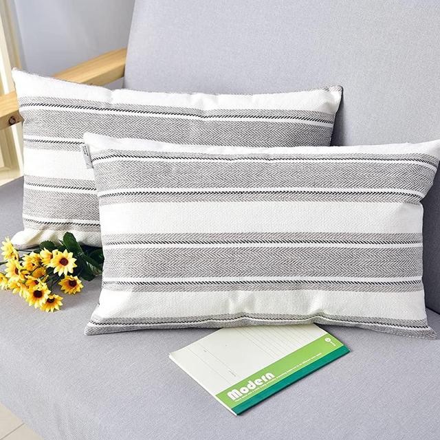 NATUS WEAVER 2 Pc Multi Color Stripe Pillow Cases Soft Linen Square Decorative Throw Cushion Cover Pillowcase with Hidden Zipper for Sofa - 12" x 20"