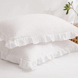 White Pillowcases, King Pillowcases Set of 2, Offwhite Ruffle Pillow Shams, Cute Pillow Covers 2 Pack (King (20''x36''), White)