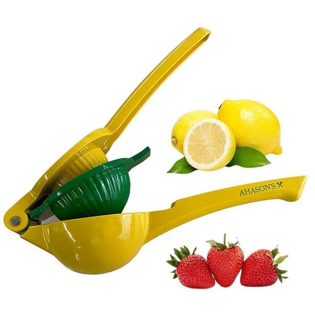 LEMON LIME SQUEEZER, PREMIER QUALITY METAL 2-in-1 SQUEEZER SET, (GREEN AND YELLOW)