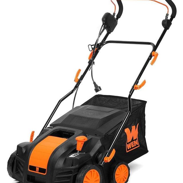WEN DT1516 16-Inch 15-Amp 2-in-1 Electric Dethatcher and Scarifier with Collection Bag, Black