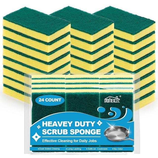 HOMEXCEL Heavy Duty Scrub Sponges Kitchen 24 Count, Sponges for Cleaning Kitchen and Household, Dish Sponges for Washing Dishes, Pots and Pans