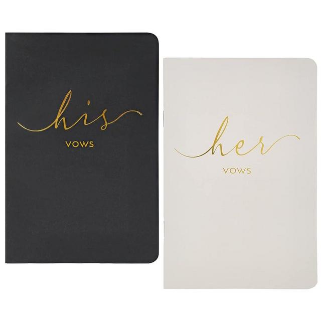 Urnseh Wedding Vow Books His And Hers, Officiant Book For Wedding Ceremony, Gold Foil Wedding Notebook Bride Groom Booklet For Wedding Gifts, 28 Pages, 5.9" X 3.9", Wedding Journal, Black Milk