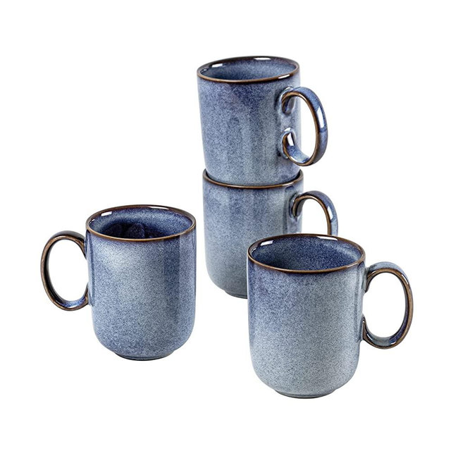 UNICASA Coffee Mug - 14 oz Ceramic Tea Cups Set of 4, Porcelain Cereal, Drinking Cups with Large Handle for Coffee, Tea, Milk, Latte and Cocoa, Soup Mug Gift Set for Men & Women - Light Blue