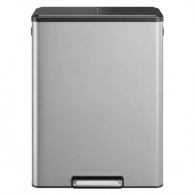 GarveeHome 60L/16 Gallon Dual Compartment Step Trash Can with Silent-Close Lid – Stainless Steel Recycling Bin for Kitchen, Office, Living Room – Odor Control & Pet-Proof Design