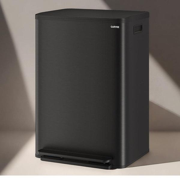 13 Gallon Trash Can Kitchen Garbage Bin with Removable Inner Buckets 50L Stainless Steel Step-on Metal Large Waste Cans with Soft Close Lid Black