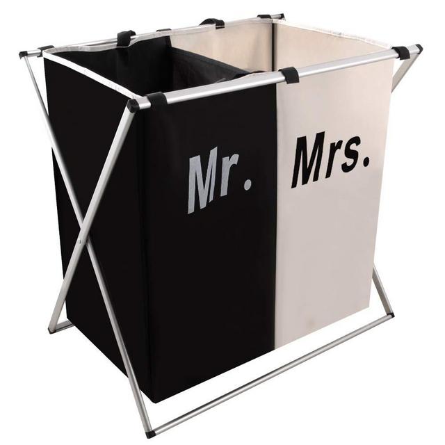 NiceVue 2 Section Laundry Basket for Husband&Wife, Parents or Couple, Clothes Organizer Hamper as Wedding Gift, Washing Storage Basket with Handle, Foldable X-Frame Sorter for Bathroom Bedroom Garage
