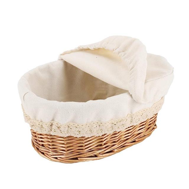 YAHUAN Round Bread Basket Serving Woven Bread Baskets Wicker Basket Sourdough Proofing Basket with Removable Liner and Cover (Wicker)