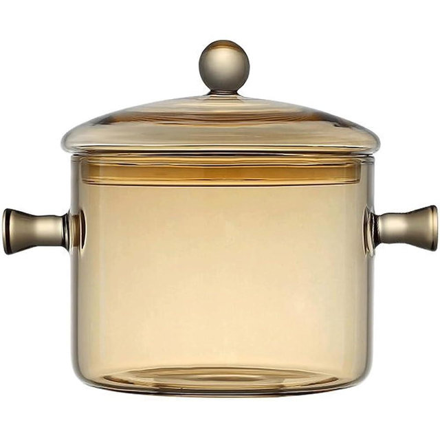 Hgjgwqh Glass Saucepan Stovetop Cooking Pot Transparent Glass Cookware Pot with Lid and Heat Resistant Double Handle Large Capacity Glass Simmer Pot for Noodle Soup Milk Food Instant Noodles,Amber,130