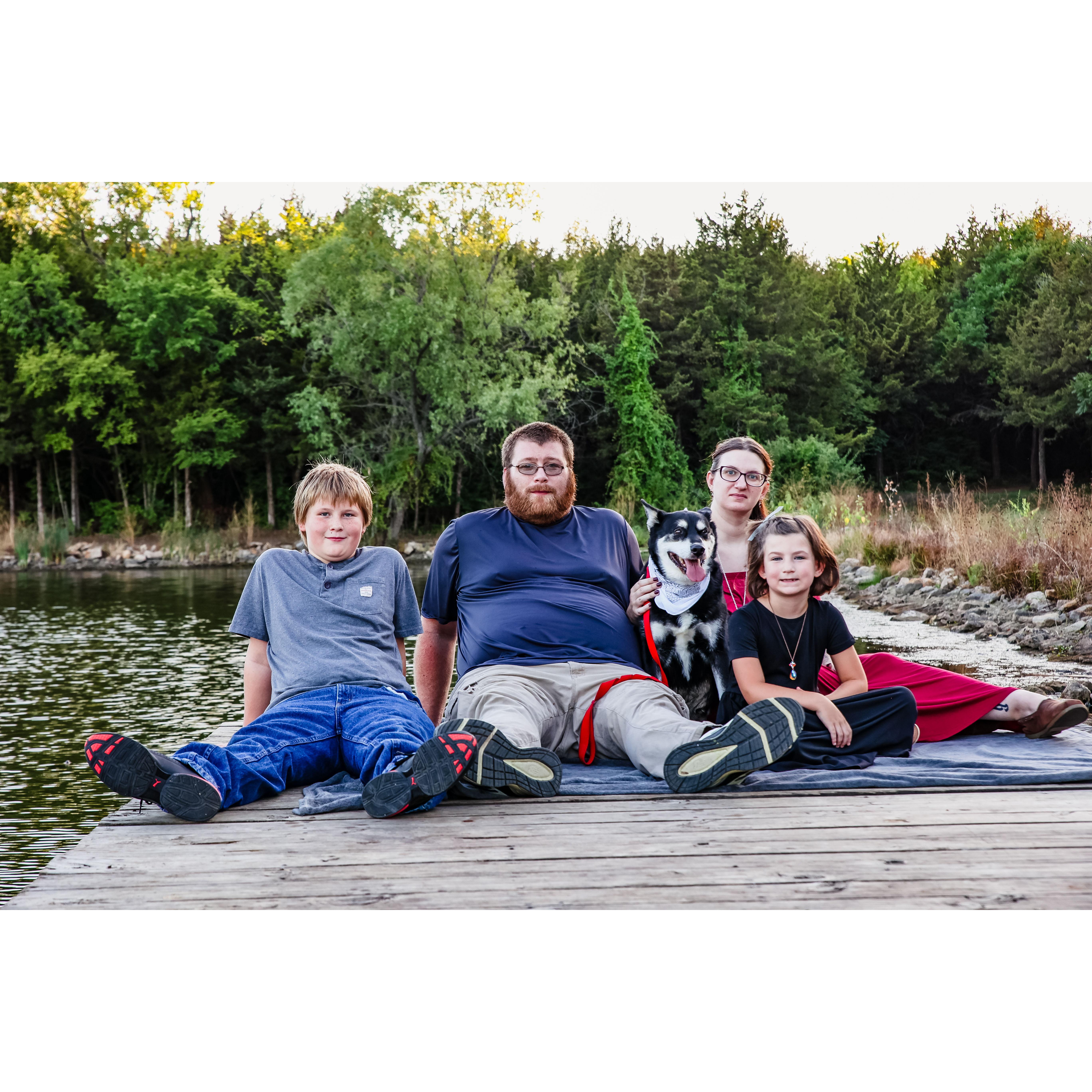 First official family photo. Our dog Chopper even cooperated.