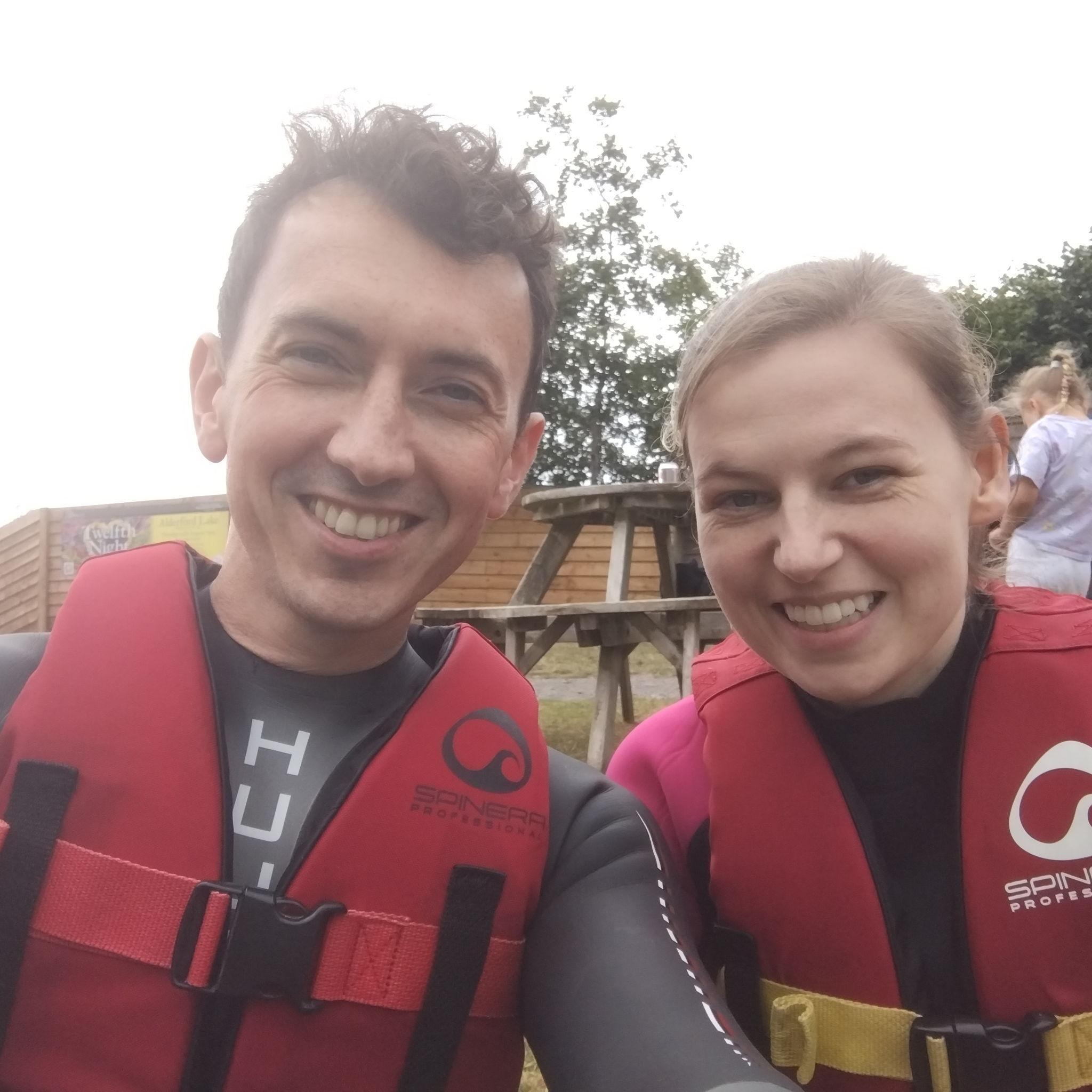 Ready for action on the inflatable water park. We came away battered and bruised.