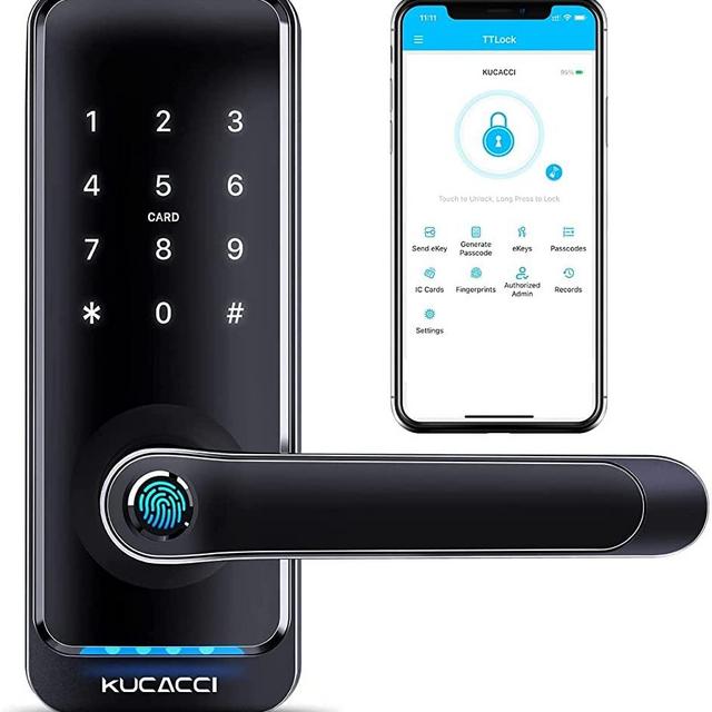 KUCACCI Smart Door Lock, Keyless Entry Door Lock, Fingerprint Door Lock, Digital Door Lock, Keypad Door Lock with Handle, Bluetooth WiFi Door Locks, Smart Door Handle for Smart Home(Black)