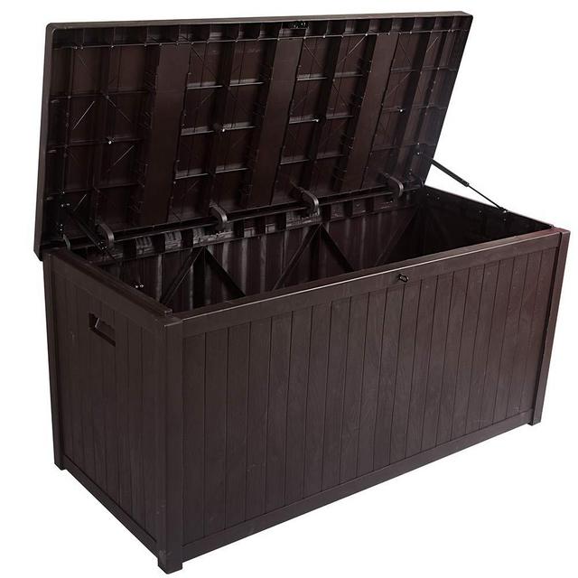 SUNVIVI OUTDOOR Large Deck Box, Patio Storage Container Box, Resin Outdoor Box for Patio 120 Gallon (Brown)