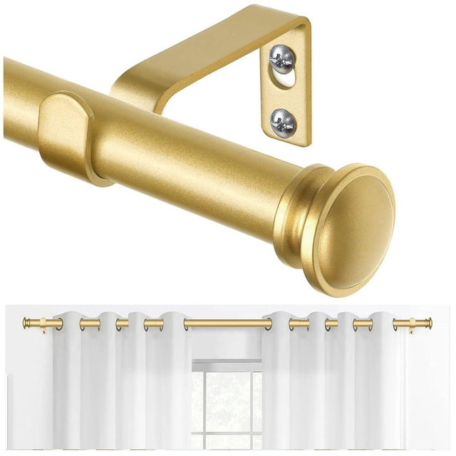 TONIAL Curtain Rod 32 to 58 Inch, Telescoping Splicing 3/4 Drapery Rods for Windows Decorative Single Rod with Small Cap End, Antique Gold