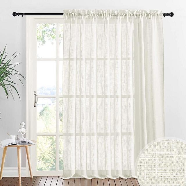 RYB HOME Semi Sheer Curtains - Linen Textured Sheer Curtains Large Window Decor Light Glare Filtering Privacy Protect Door Curtains for Bedroom Living Room Home Office, Natural, 100 x 95 inch, 1 Pc