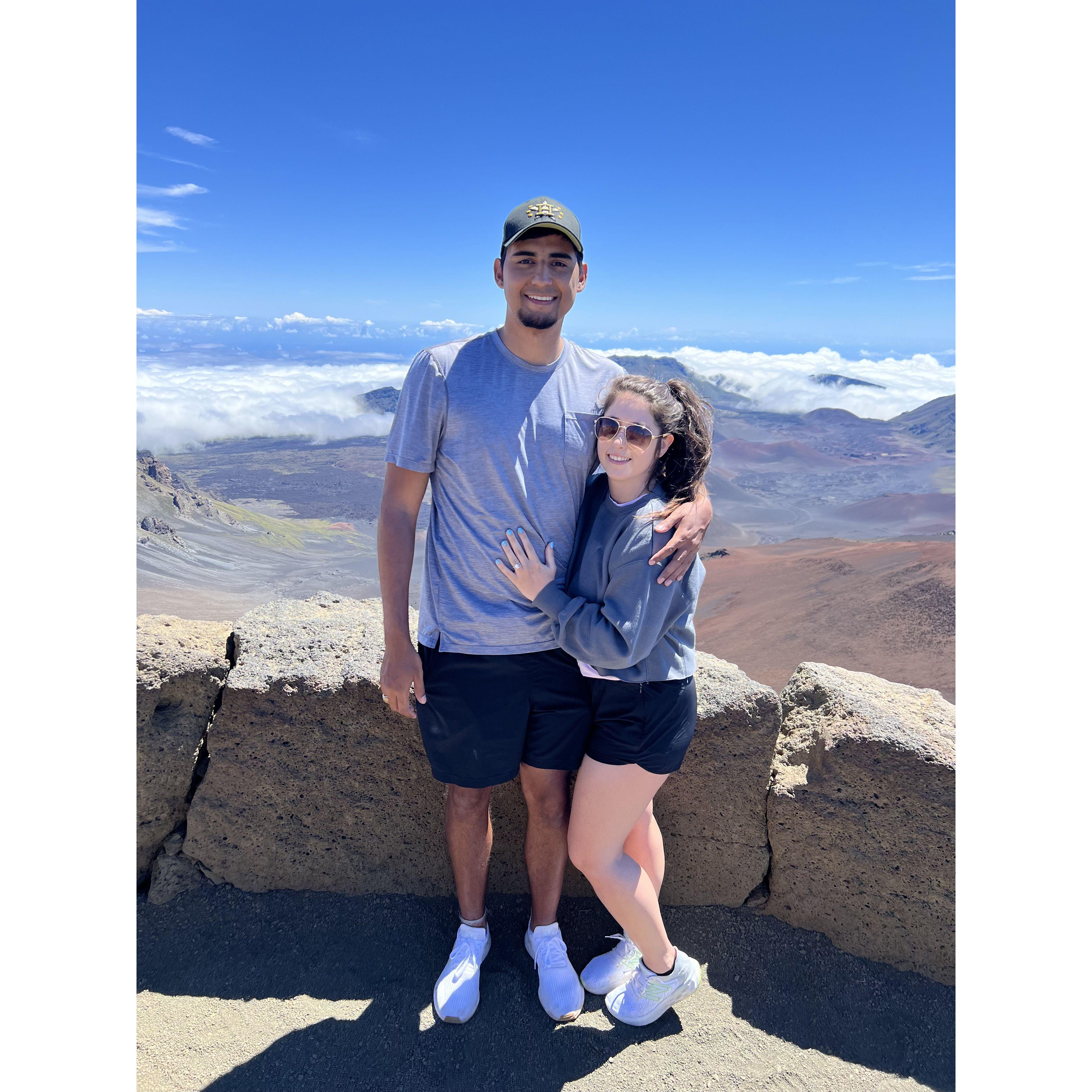 On top of Mt. Haleakela the morning after the proposal!