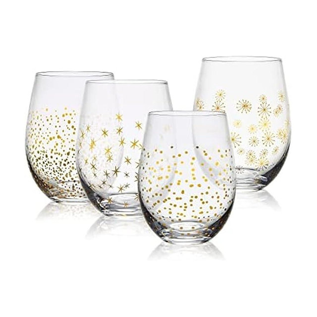 Mikasa Party Stemless Wine Set of 4, 18 Ounce, Gold/Silver