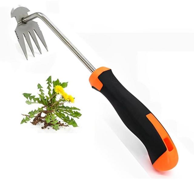 Weed Removal Tool, 2023 New Garden Weeding Tools Manganese Steel Hand Weeder Tool with Handle, 4 Teethes Dual Purpose Manual Weeders Tool Weed Pulling Tool for Garden (Rubber Handle)