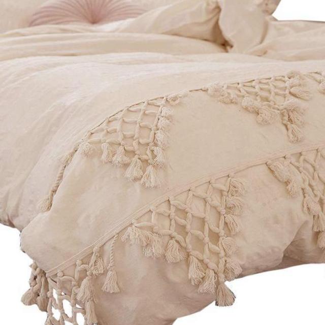 Ivory Tufted Tassel Duvet Cover