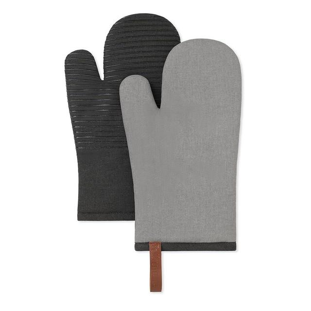Folkulture Oven Mitts Heat Resistant 12" x 5.5" or Silicone Oven Mitts, 100% Cotton Oven Mits/Glove Set or Cooking Gloves, Cute Kitchen Mittens, Kitchen Oven Mitt Set (Charcoal)