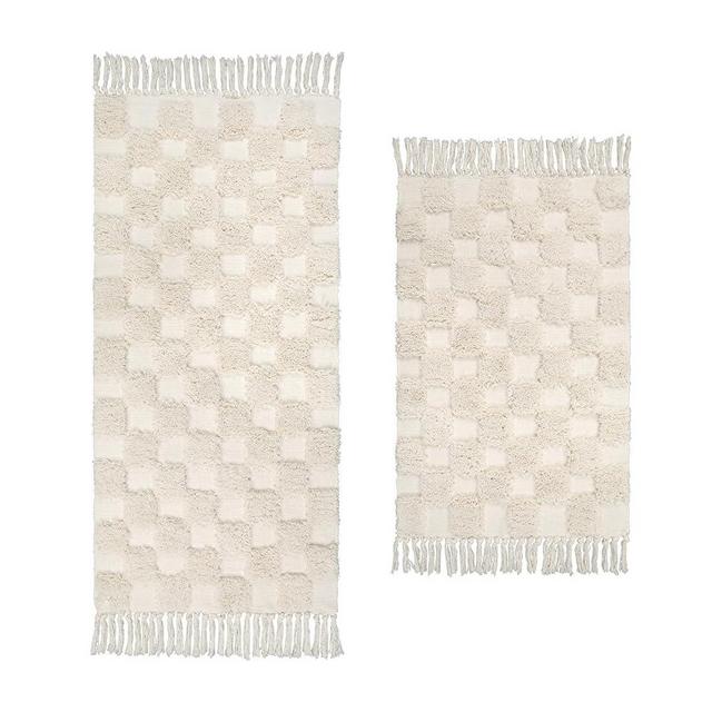 Lanffia Boho Runner Rug Set 2 Piece 2x4.3+2x3, Beige Hallway Rug Runner Washable Checkerboard Tufted Rug with Tassels Indoor Farmhouse Floor Carpet for Kitchen Laundry Room Doorway Bedroom Living Room