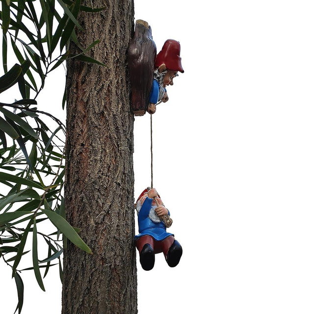 Gnome Tree Hugger Figurines Miniature Fairy Elf Climbing Tree Hanging Statue Garden Sculpture Decorative Outdoor Ornaments