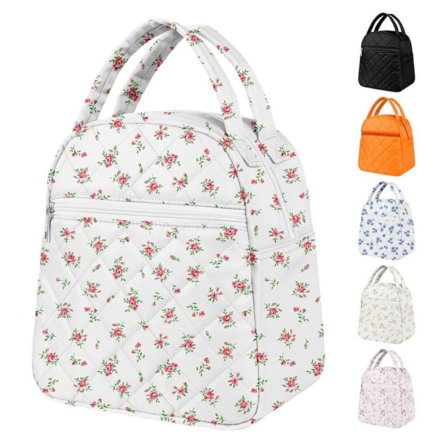 Paquesta Lunch Bag Women Stylish Quilted Lunch Boxes for Adult Fit and Fresh Cooler Insulated Lunchbox for Work Large 11 Liters Cute Compact Lunchbag Waterproof Red Floral