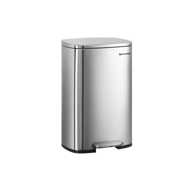 SONGMICS 13 Gallon Trash Can, Stainless Steel Kitchen Garbage Can, Recycling or Waste Bin, Soft Close, Step-On Pedal, Removable Inner Bucket Silver