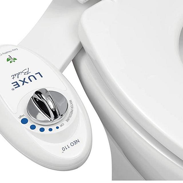 LUXE Bidet Neo 110 - Fresh Water Non-Electric Mechanical Bidet Toilet Seat Attachment (white and white) 17 x 10 x 3 inches