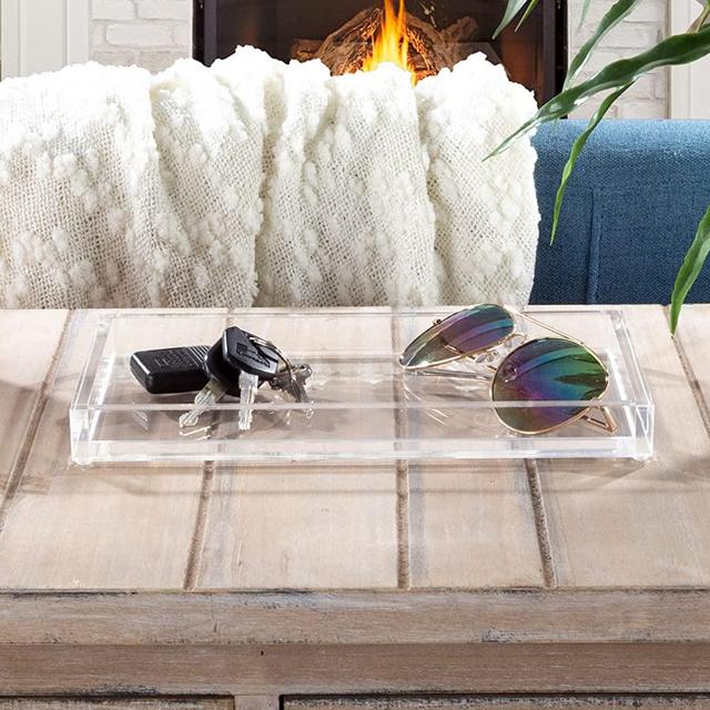 Lavish Home Acrylic Catchall Tray-Decorative Clear Rectangular Modern Minimalist Valet Organizer for Bedside, Bathroom or Office Storage