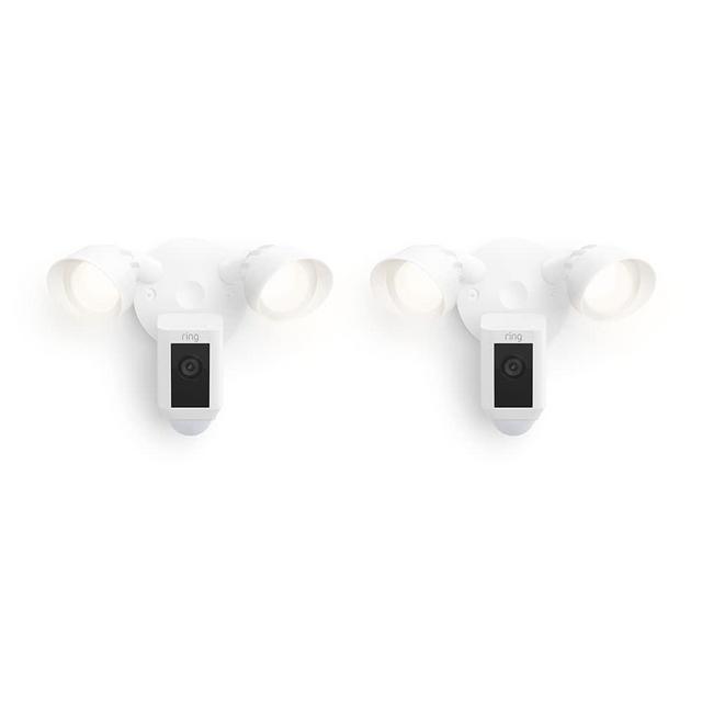 Ring Floodlight Cam Wired Plus with motion-activated 1080p HD video (2021 release), 2-pack, White