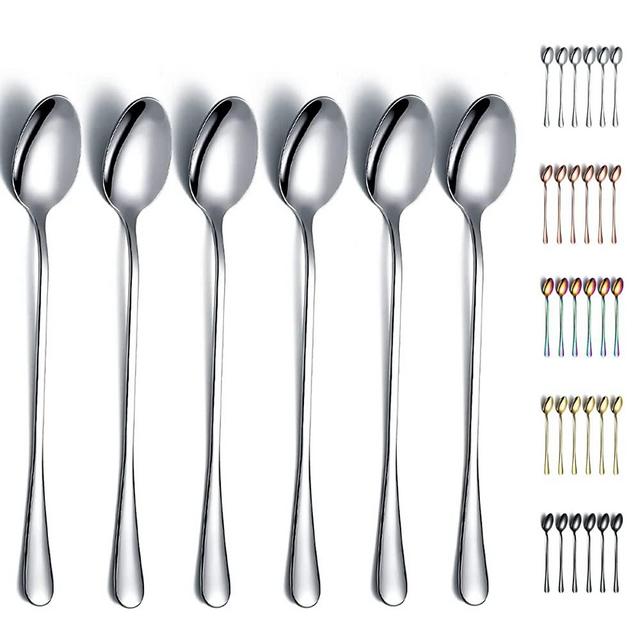 Iced Spoon,Kyraton Stainless Steel 7.5" Long Handle Mixing Spoon,Ice Cream Spoon, Stirring Bar Spoon, Cocktail Spoon, latte spoon Pack of 6