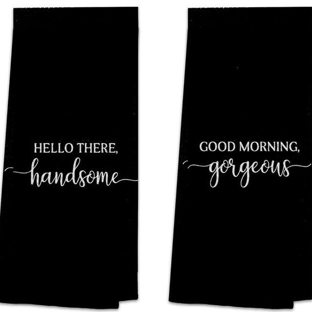 TNUW Hello There Handsome Good Morning Gorgeous Soft and Absorbent Bathroom Towels,Couple Hand Towels Beach Towels 16″×24″Set of 2,Birthday Valentine's Day Gift For Wife Husband Girlfriend Her Couples