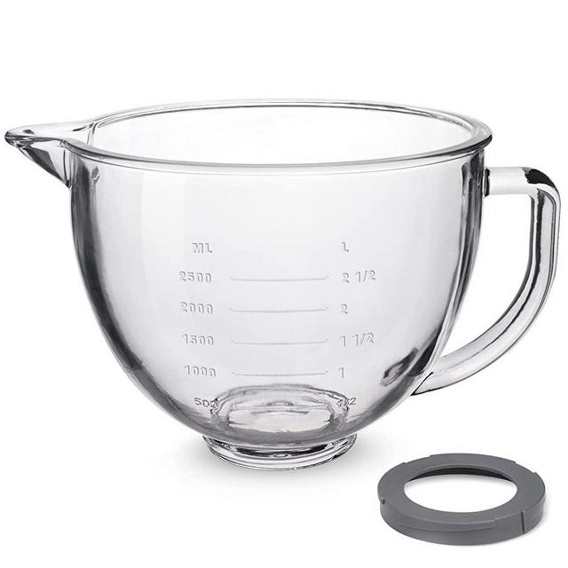Glass Mixing Bowl 5 QT, Mixing Bowl for KitchenAid 4.5 and 5 Quart Tilt-Head Stand Mixers, Stand Mixer 5 Quart Fits Artisan KSM150, RRK150, KSM100, K45SS, KSM90, KSM95, K45, KSM110, 5KSM125 and More