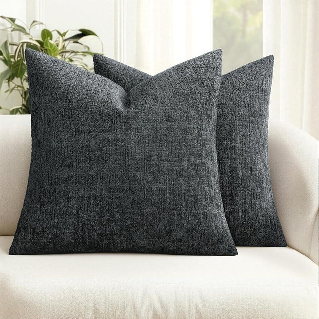 MIULEE Decorative Throw Pillow Covers 18x18 Pack of 2 Dark Grey Couch Pillow Covers Soft Cozy Textured Chenille Pillowcases for Home Decor Sofa Living Room Cushion Bedroom